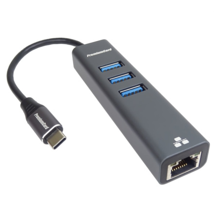 PremiumCord Adapter USB-C na Gigabit + 3x USB 3.0, ku31ether04