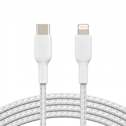 BELKIN kabel oplétaný USB-C - Lightning, 1m, bílý, CAA004bt1MWH