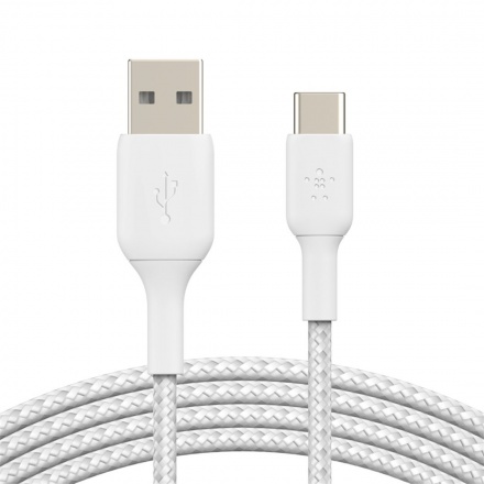 BELKIN kabel oplétaný USB-C - USB-A, 2m, bílý, CAB002bt2MWH
