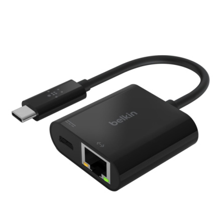 Belkin USB-C adaptér s Gigabit Ethernetem RJ45 + 60W napájení, černá, INC001btBK