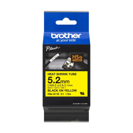 BROTHER HSE-611E - černý tisk na žluté, šířka 5,2 mm, HSE611E