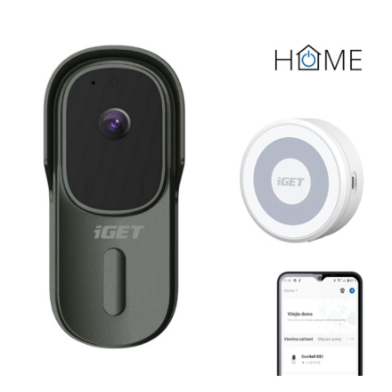 iGET HOME Doorbell DS1 Anthracite + CHS1 White - WiFi bateriový videozvonek, set s reproduktorem, CZ, DS1 Anthracite+ CHS1