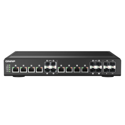 QNAP řízený průmyslový switch QSW-IM1200-8C: 12x 10G porty (4x SFP+ a 8x kombinované SFP+ / RJ-45), QSW-IM1200-8C