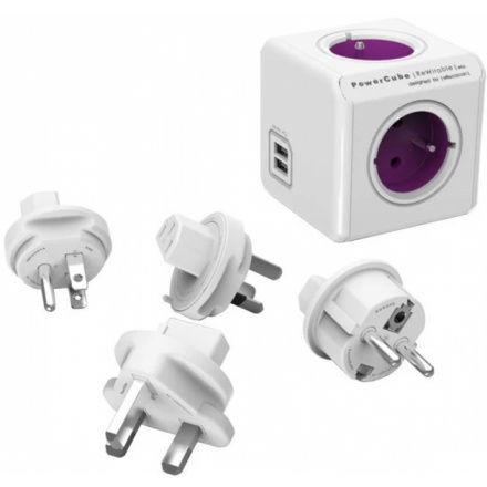 Zásuvka PowerCube REWIRABLE USB Violet + 4x cest. adap., 2x USB, 4 rozbočka, 6A, 8718444083108