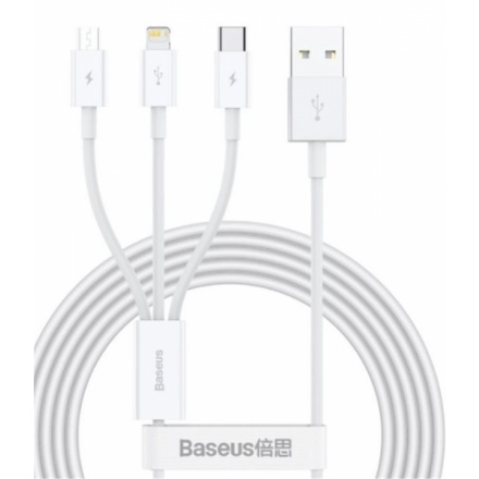 Baseus CAMLTYS-02 Superior Fast Charging Datový Kabel 3v1 USB-C, Lightning, MicroUSB 1.5m White, 6953156205536