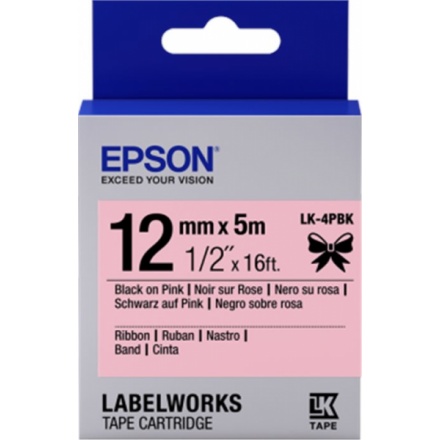 EPSON POKLADNÍ SYSTÉMY Epson zásobník se štítky – saténový pásek, LK-4HKK, černá/růžová, 12 mm (5 m), C53S654031