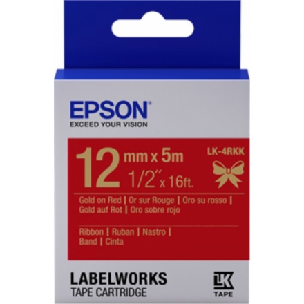 EPSON POKLADNÍ SYSTÉMY Epson zásobník se štítky – saténový pásek, LK-4HKK, zlatá/červená, 12 mm (5 m), C53S654033