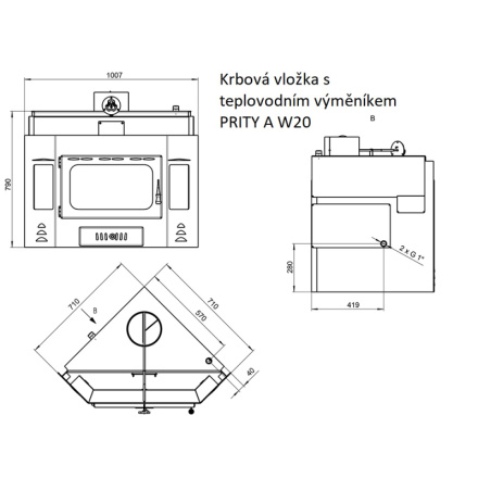 Krbová vložka s teplovodním výměníkem PRITY A W20, 153