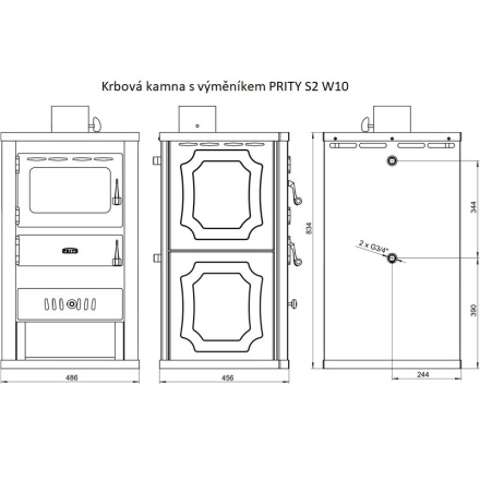 Krbová kamna s výměníkem PRITY S2 W10 černá, 237