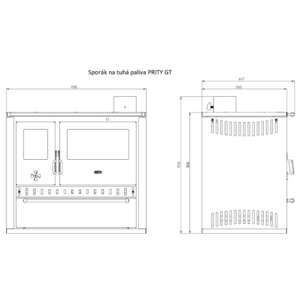Sporák na tuhá paliva PRITY GT FI S DR, nerezová trouba, slonová kost, pravá, 986