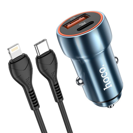 HOCO car charger Type C + USB QC 3.0 Power Delivery 20W with cable for iPhone Lightning 8-pin Z46A sapphire blue 590350