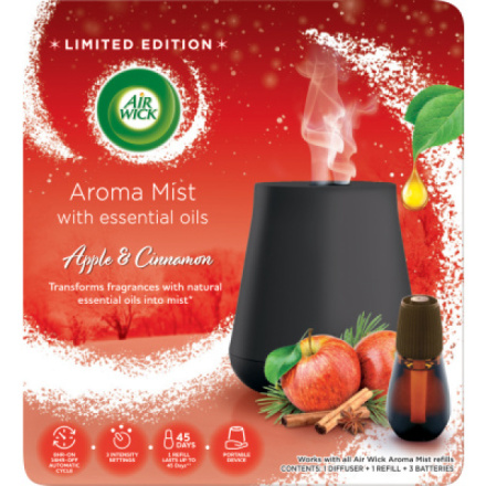 Air Wick vaporizér Aroma Mist černý a náplň skořice a jablko, 20 ml