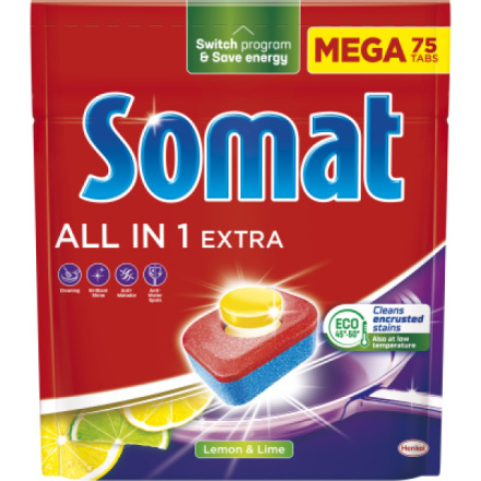 Somat tablety do myčky All in 1 Extra Lemon & Lime, 75 ks