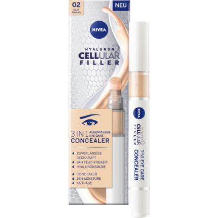 Nivea Hyaluron Cellular Filler Cushion Tónovací oční krém v houbičce 3 v 1 02 střední odstín 4 ml