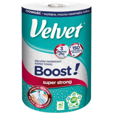 Velvet Boost třívrstvé papírové ručníky, 150 útržků, 1 role