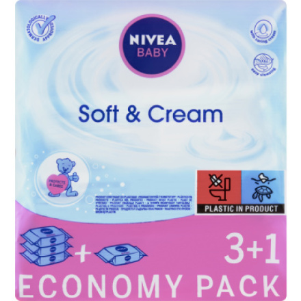 Nivea Baby vlhčené ubrousky Soft & Cream, 4× 63 ks, 3+1