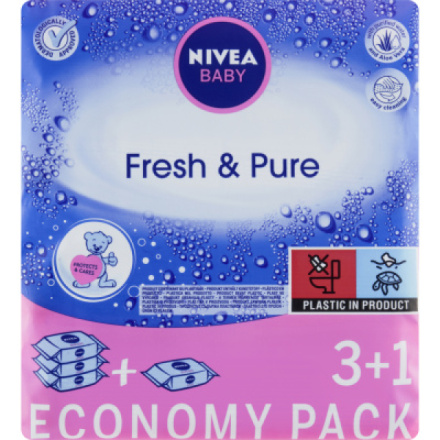 Nivea Baby vlhčené ubrousky Fresh & Pure, 4× 63 ks, 3+1