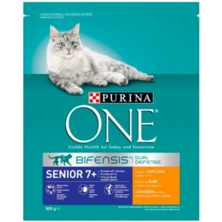 Purina One Senior granule pro kočky s kuřetem a celozrnými obilovinami, 800 g