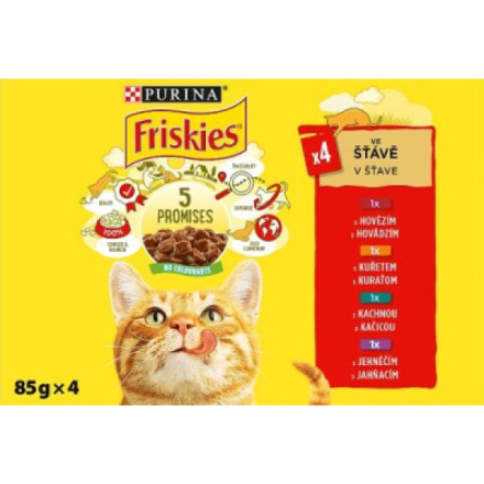 Friskies kapsičky pro kočky hovězí, kuře, kachna, jehně ve šťávě, 4× 85 g