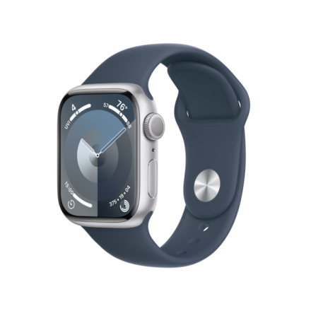 Apple Watch Series 9 41mm Stříbrný hliník s ledově modrým sportovním řemínkem -M/L MR913QC/A