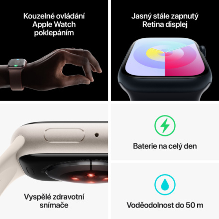 Apple Watch Series 9 45mm Stříbrný hliník s ledově modrým sportovním řemínkem - M/L MR9E3QC/A