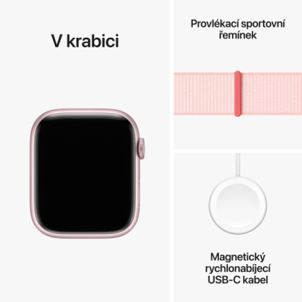 Apple Watch Series 9 45mm Růžový hliník se světle růžovým provlékacím sportovním řemínkem MR9J3QC/A