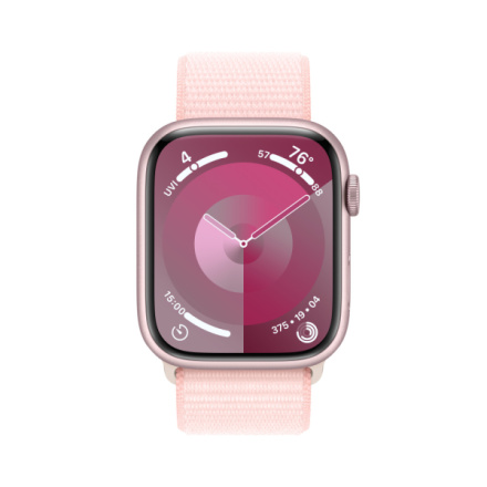 Apple Watch Series 9 45mm Růžový hliník se světle růžovým provlékacím sportovním řemínkem MR9J3QC/A