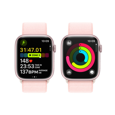 Apple Watch Series 9 45mm Růžový hliník se světle růžovým provlékacím sportovním řemínkem MR9J3QC/A