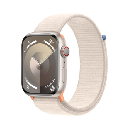 Apple Watch Series 9 45mm Cellular Hvězdně bílý hliník s hvězdně bílým provlékacím sportovním řemínkem MRMA3QC/A