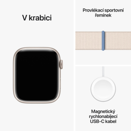 Apple Watch Series 9 45mm Cellular Hvězdně bílý hliník s hvězdně bílým provlékacím sportovním řemínkem MRMA3QC/A