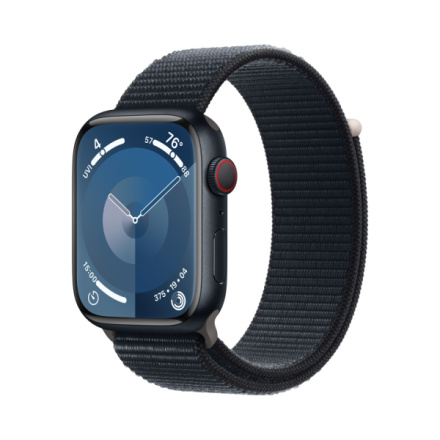 Apple Watch Series 9 45mm Cellular Temně inkoustový hliník s temně inkoustovým provlékacím sportovním řemínkem MRMF3QC/A