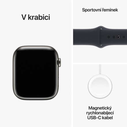 Apple Watch Series 9 45mm Cellular Grafitově šedý nerez s temně inkoustovým sportovním řemínkem - S/M MRMV3QC/A