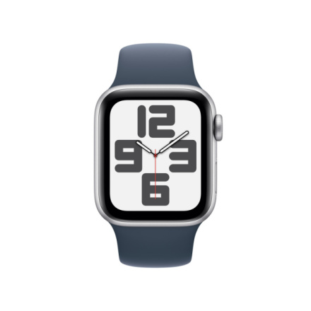 Apple Watch SE 40mm Stříbrný hliník s bouřkově modrým sportovním řemínkem - S/M MRE13QC/A