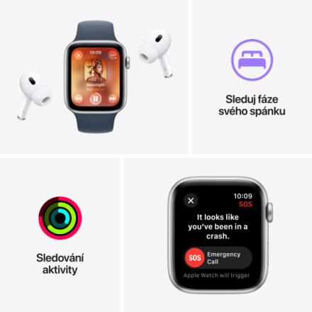 Apple Watch SE 40mm Stříbrný hliník s ledově modrým provlékacím sportovním řemínkem MRE33QC/A