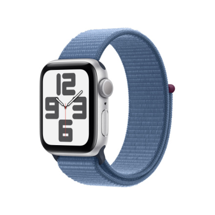 Apple Watch SE Cellular 40mm Stříbrný hliník s ledově modrým provlékacím sportovním řemínkem MRGQ3QC/A