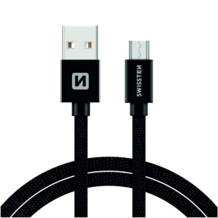 SWISSTEN Textile Micro USB, datový kabel, černý, 1,2 m 71522201