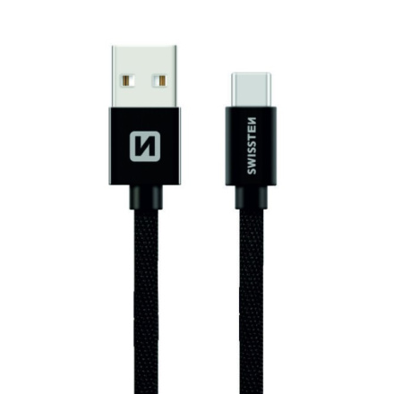 SWISSTEN Textile USB-C, datový kabel, černý, 1,2 m 71521201
