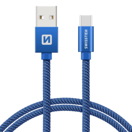 SWISSTEN Textile USB-C, datový kabel, modrý, 1,2 m 71521208