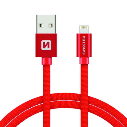 SWISSTEN Textile Lightning, datový kabel, červený, 1,2 m 71523206