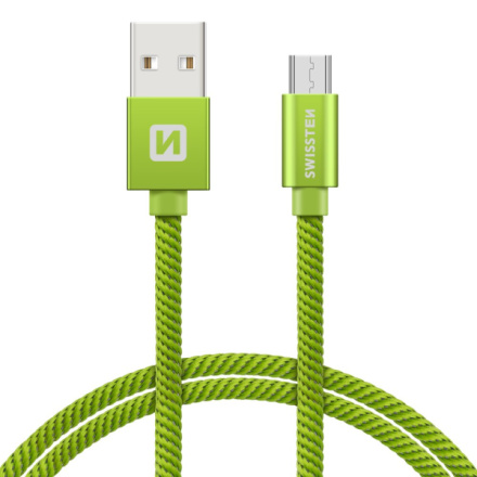 SWISSTEN Textile Micro USB, datový kabel, zelený, 1,2 m 71522207