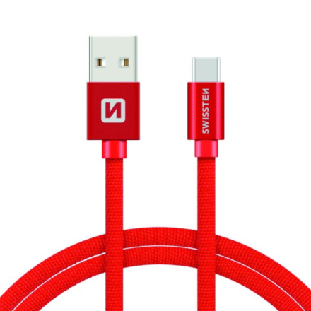 SWISSTEN Textile USB-C, datový kabel, červený, 2 m 71521306