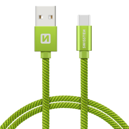 SWISSTEN Textile USB-C, datový kabel, zelený, 2 m 71521307