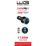 Adaptér do auta WG 3×USB 130W, USB-C PD 100W/USB-C 30W/USB-A 18W - černý 11752