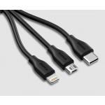 REMAX USB datový Kabel - Suda RC-109th - 3v1 Micro/TypC/Lightining Černá