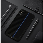 Pouzdro MOTO CARBON Case Samsung Galaxy A5 A530 2018 / A8 2018 Černá s modrým pruhem 55347