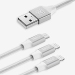 Recci USB kabel RCS-H120 3v1 Micro USB + 2x bleskové rychlé nabíjení 1,2 metru - bílá