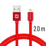SWISSTEN TEXTILE datový kabel USB - (LIGHTNING) 2m červená 71523306