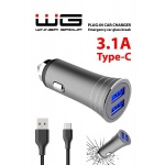 Nabíječka do auta Winner 3,1A USB Typ-C grey + kabel Černá + hrot na rozbití skla, 0047