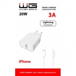 Síťová nabíječka WG 1xUSB-C-PD 20W nylon cable type C-Lightning MFI (Bílá) , 0591194099595