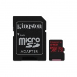 64GB microSDXC Kingston Canvas React  U3 100R/80W V30 A1 + SD adapter, SDCR/64GB